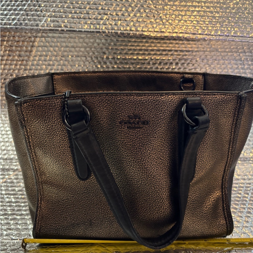 Coach Shimmering Bronze Tote with Black Straps